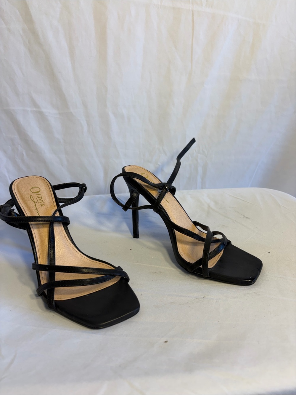 Olivia Miller Black Strappy Square-Toe Stiletto Sandals